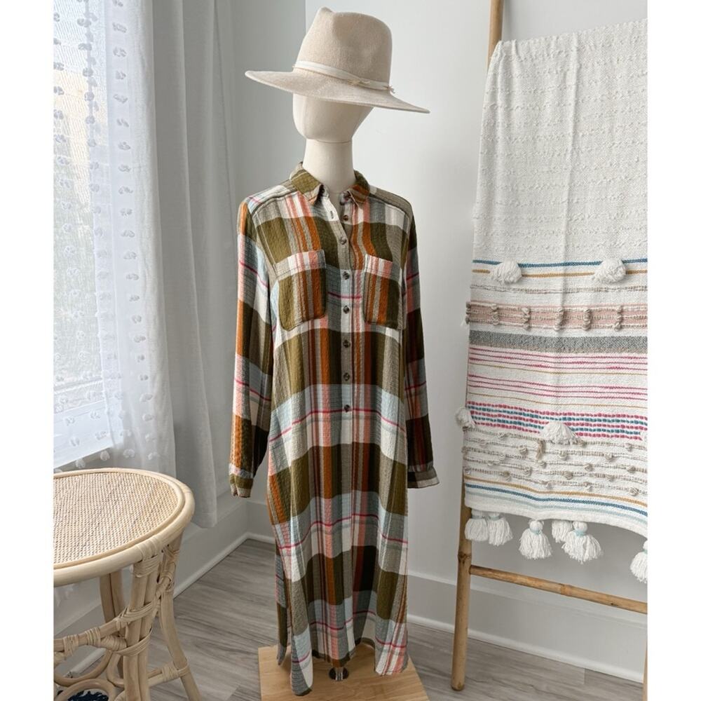Anthropologie Plaid Tunic in Olive and Cream